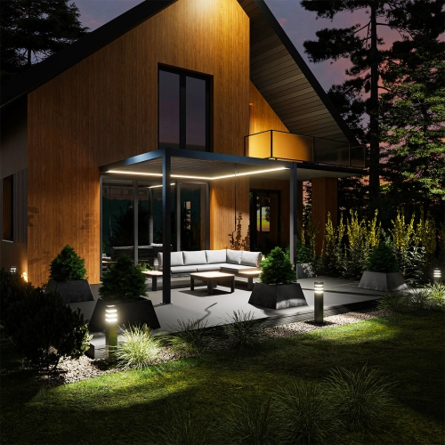 Przyścienna Pergola tarasowa aluminiowa NORDVIC Skyline LED Light 3 x 3 m Antracyt